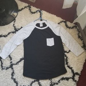 Black & Speckled White Quarter Sleeve Baseball Tee